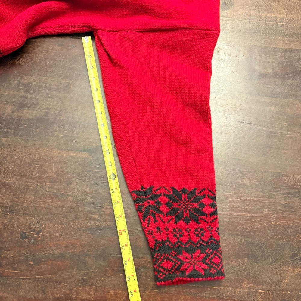 Vintage Norwegian Red Fair Isle Cardigan Sweater Metal Clasps Nordic Winter XL - Picture 9 of 10